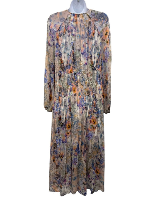 Zimmermann Size 2 Blue, Orange, & Multi Viscose Long puff sleeve V Neck Dress Blue, Orange, & Multi / 2