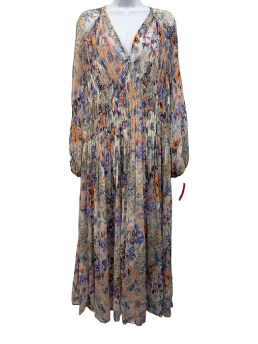 Zimmermann Size 2 Blue, Orange, & Multi Viscose Long puff sleeve V Neck Dress Blue, Orange, & Multi / 2