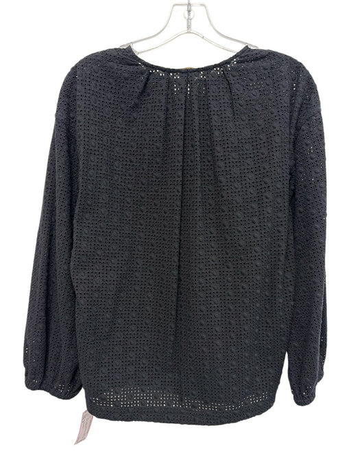 Ann Mashburn Size M Black Cotton Long Sleeve Eyelet Split V neck Top Black / M