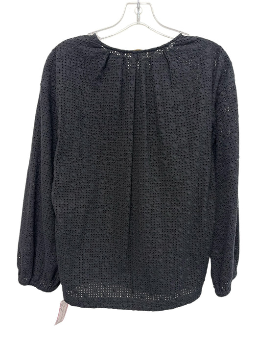 Ann Mashburn Size M Black Cotton Long Sleeve Eyelet Split V neck Top Black / M
