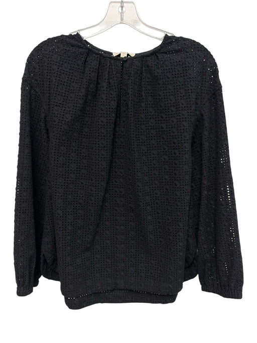 Ann Mashburn Size M Black Cotton Long Sleeve Eyelet Split V neck Top Black / M