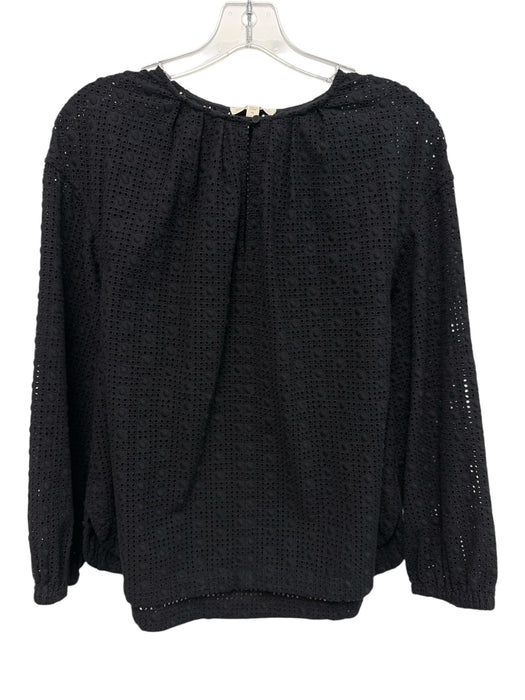 Ann Mashburn Size M Black Cotton Long Sleeve Eyelet Split V neck Top Black / M