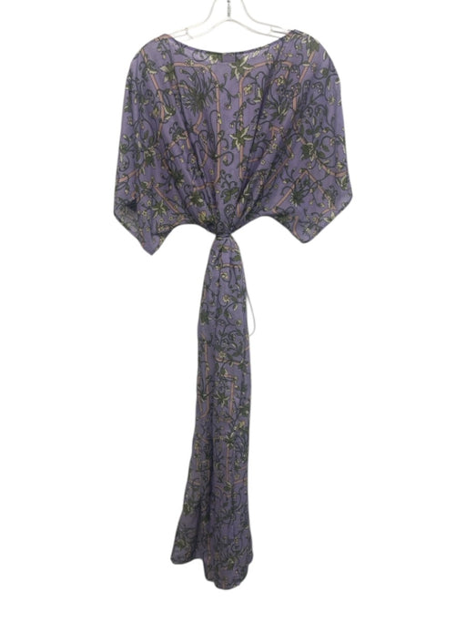 Tory Burch Size L Purple, Green, Pink Cotton & Silk Short Sleeve Midi Dress Purple, Green, Pink / L