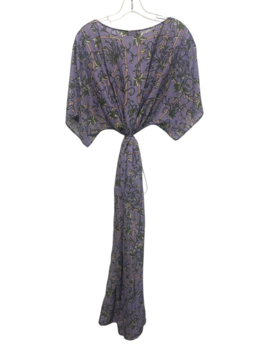 Tory Burch Size L Purple, Green, Pink Cotton & Silk Short Sleeve Midi Dress Purple, Green, Pink / L