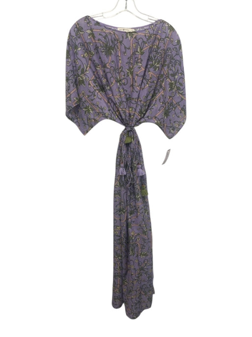 Tory Burch Size L Purple, Green, Pink Cotton & Silk Short Sleeve Midi Dress Purple, Green, Pink / L