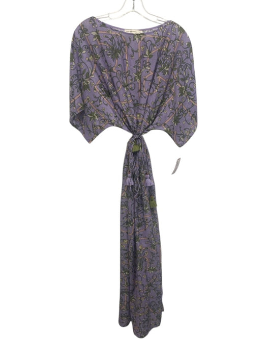 Tory Burch Size L Purple, Green, Pink Cotton & Silk Short Sleeve Midi Dress Purple, Green, Pink / L