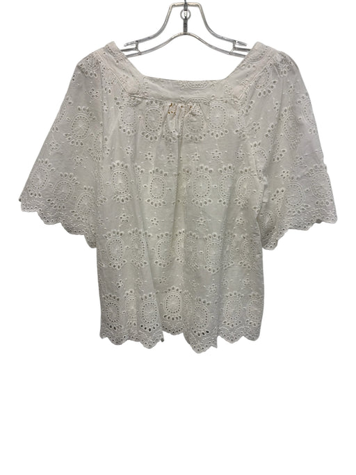 Natalie Martin Size S White Cotton Short Sleeve Floral Eyelet Square Neck Top White / S