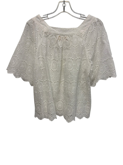 Natalie Martin Size S White Cotton Short Sleeve Floral Eyelet Square Neck Top White / S