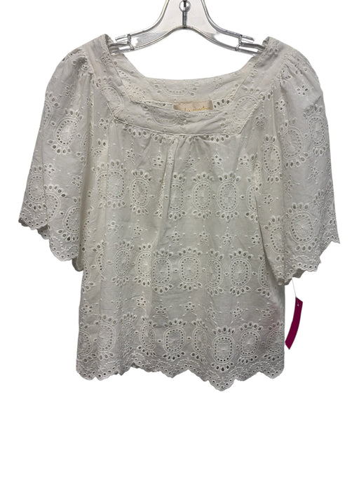 Natalie Martin Size S White Cotton Short Sleeve Floral Eyelet Square Neck Top White / S