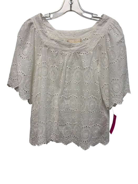 Natalie Martin Size S White Cotton Short Sleeve Floral Eyelet Square Neck Top White / S