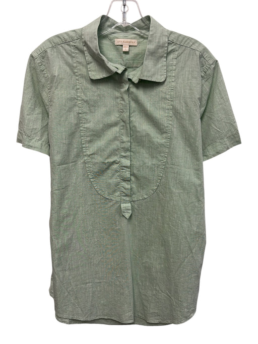 Ann Mashburn Size L Mint Green Cotton Short Sleeve 1/4 Button Top Mint Green / L