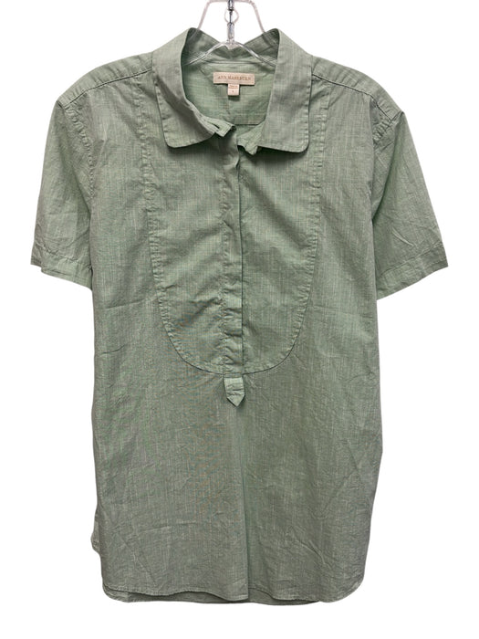 Ann Mashburn Size L Mint Green Cotton Short Sleeve 1/4 Button Top Mint Green / L