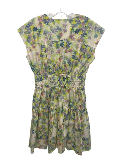 Derek Lam 10 Crosby Size 8 White & Multi Cotton Cap Sleeve Surplice Floral Dress White & Multi / 8