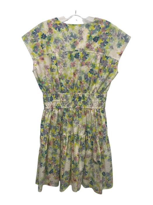 Derek Lam 10 Crosby Size 8 White & Multi Cotton Cap Sleeve Surplice Floral Dress White & Multi / 8