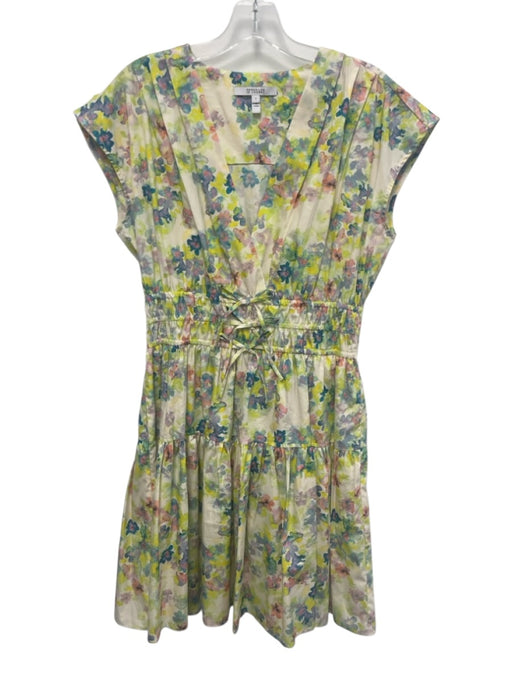 Derek Lam 10 Crosby Size 8 White & Multi Cotton Cap Sleeve Surplice Floral Dress White & Multi / 8