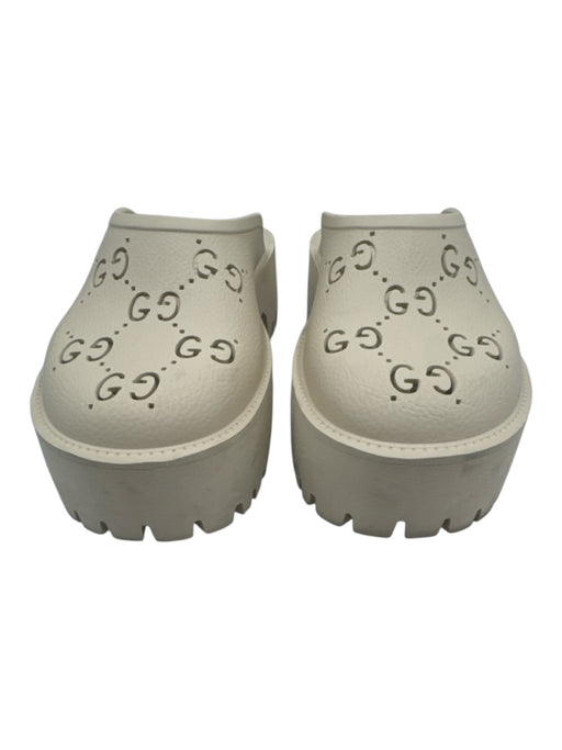 Gucci Shoe Size 39 Cream Beige Rubber Slip On Platform Monogram Perforated Mules Cream Beige / 39