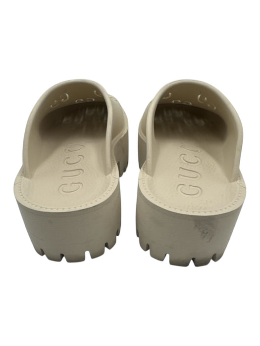 Gucci Shoe Size 39 Cream Beige Rubber Slip On Platform Monogram Perforated Mules Cream Beige / 39