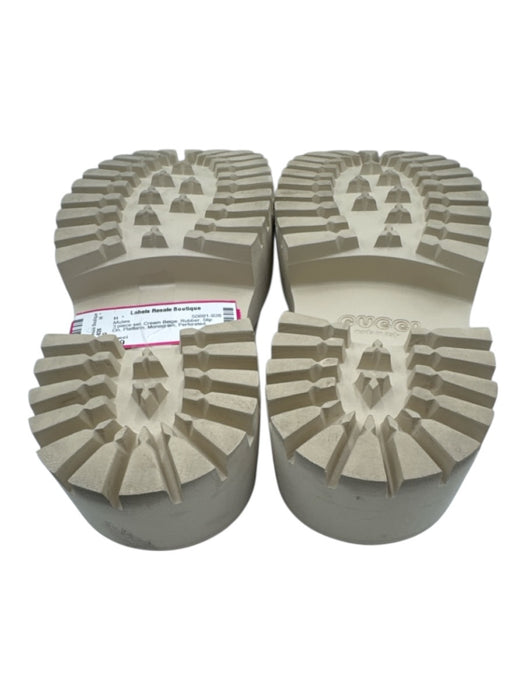 Gucci Shoe Size 39 Cream Beige Rubber Slip On Platform Monogram Perforated Mules Cream Beige / 39