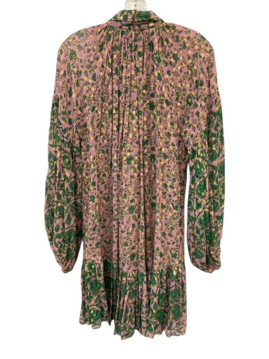 Miss June Paris Size M Pink, Green, Gold Viscose & Polyester Floral Print Dress Pink, Green, Gold / M