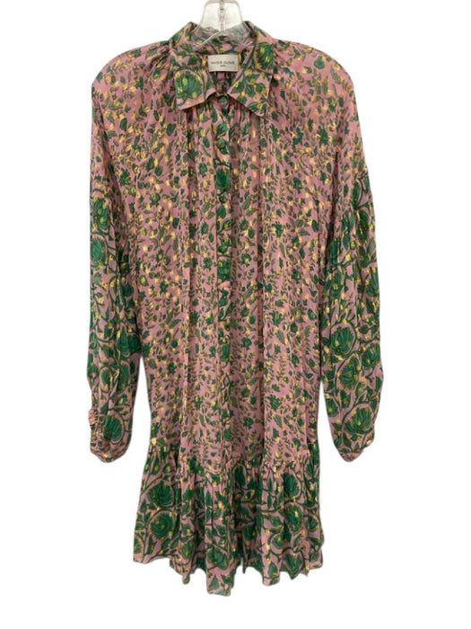 Miss June Paris Size M Pink, Green, Gold Viscose & Polyester Floral Print Dress Pink, Green, Gold / M