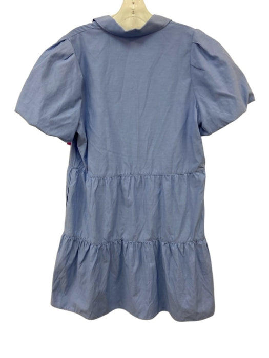 Brochu Walker Size L Blue Polyester & Cotton Short Puff Sleeve Buttons Dress Blue / L