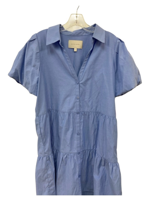 Brochu Walker Size L Blue Polyester & Cotton Short Puff Sleeve Buttons Dress Blue / L