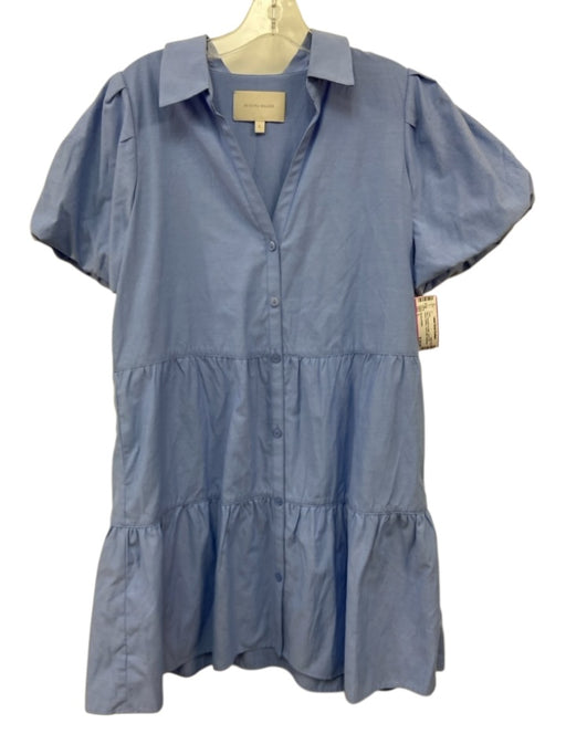 Brochu Walker Size L Blue Polyester & Cotton Short Puff Sleeve Buttons Dress Blue / L