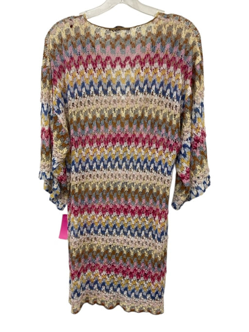 Missoni Size 44 Gold, Pink, Multi Viscose 1/2 Sleeve Knit Metallic Coverup Dress Gold, Pink, Multi / 44