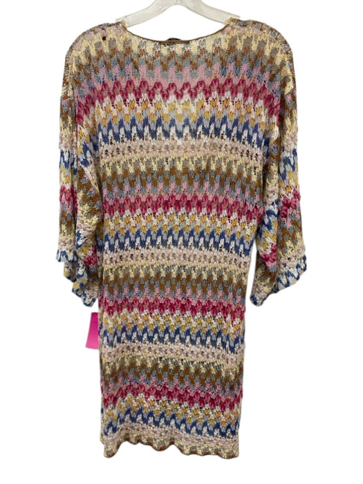 Missoni Size 44 Gold, Pink, Multi Viscose 1/2 Sleeve Knit Metallic Coverup Dress Gold, Pink, Multi / 44