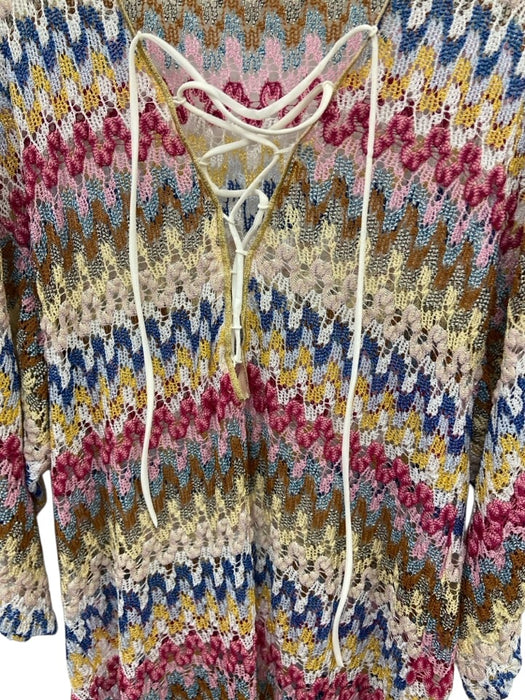 Missoni Size 44 Gold, Pink, Multi Viscose 1/2 Sleeve Knit Metallic Coverup Dress Gold, Pink, Multi / 44