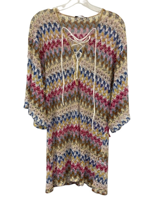 Missoni Size 44 Gold, Pink, Multi Viscose 1/2 Sleeve Knit Metallic Coverup Dress Gold, Pink, Multi / 44