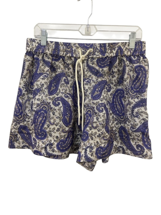 Zimmermann Size 2/M Blue, Beige, White Silk Elastic Drawstring Waist Shorts Blue, Beige, White / 2/M