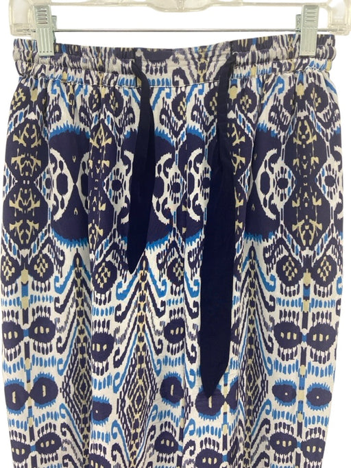 Carolina K Size M Dark Blue, Blue & Creme Silk Elastic Drawstring Waist Pants Dark Blue, Blue & Creme / M