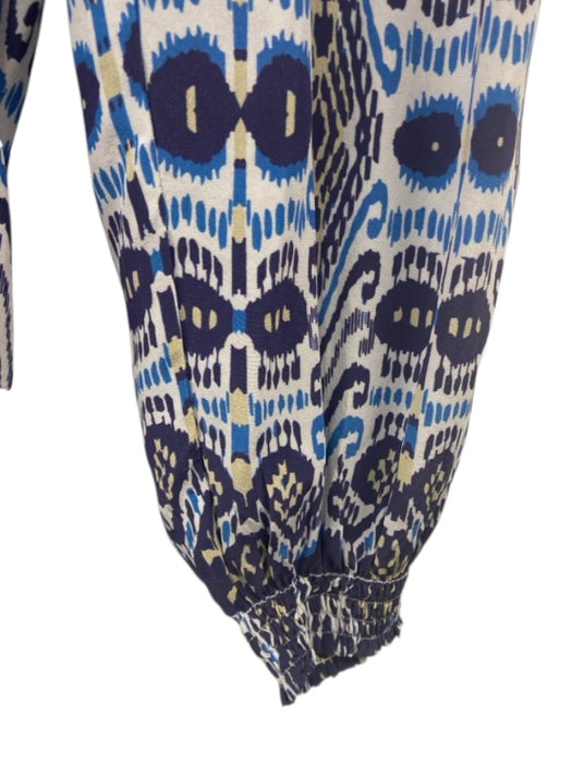 Carolina K Size M Dark Blue, Blue & Creme Silk Elastic Drawstring Waist Pants Dark Blue, Blue & Creme / M
