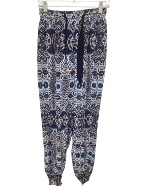 Carolina K Size M Dark Blue, Blue & Creme Silk Elastic Drawstring Waist Pants Dark Blue, Blue & Creme / M