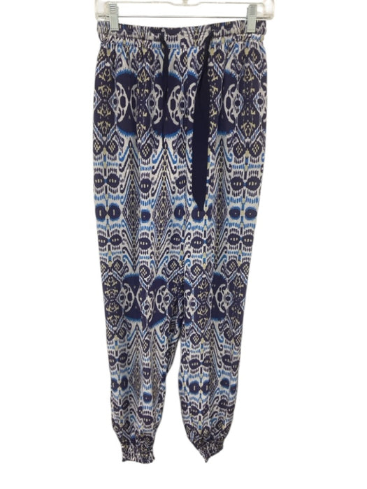 Carolina K Size M Dark Blue, Blue & Creme Silk Elastic Drawstring Waist Pants Dark Blue, Blue & Creme / M