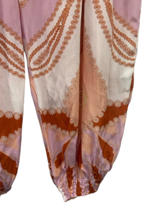 Carolina K Size M Orange, Purple, Multi Viscose Elastic Drawstring Waist Pants Orange, Purple, Multi / M