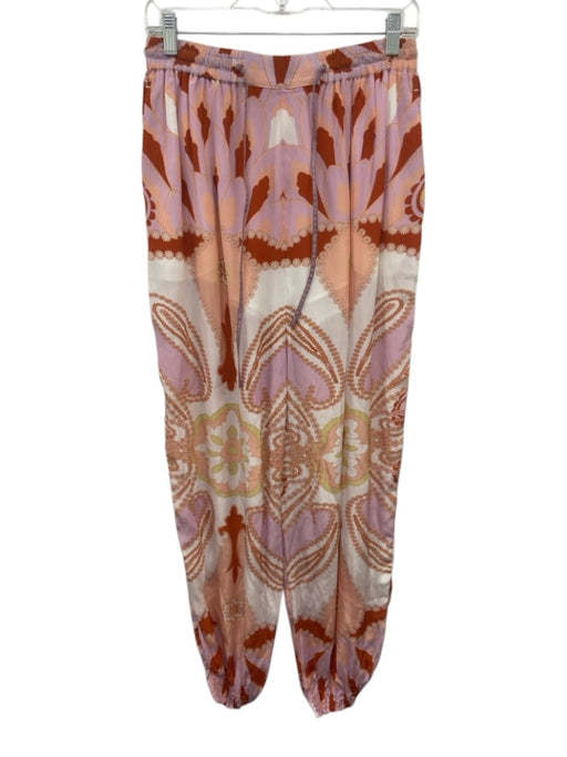 Carolina K Size M Orange, Purple, Multi Viscose Elastic Drawstring Waist Pants Orange, Purple, Multi / M