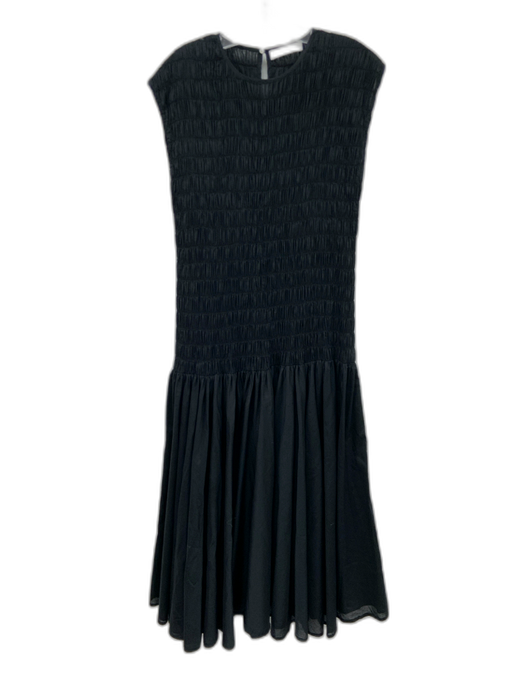 Merlette Size S Black Cotton Sleeveless Smocked Bodice Drop Waist Midi Dress Black / S