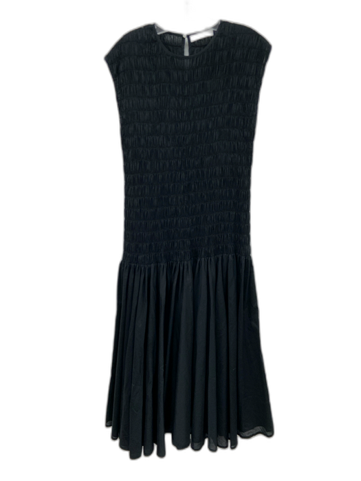 Merlette Size S Black Cotton Sleeveless Smocked Bodice Drop Waist Midi Dress Black / S