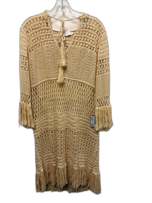 Zimmermann Size M/L Beige Cotton Blend 3/4 Sleeve Crochet Knit Hood Dress Beige / M/L