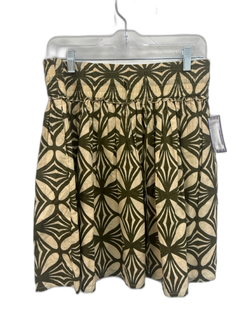 Guadalupe Size L Beige & Green Cotton Elastic Drawstring Waist Geometric Skirt Beige & Green / L