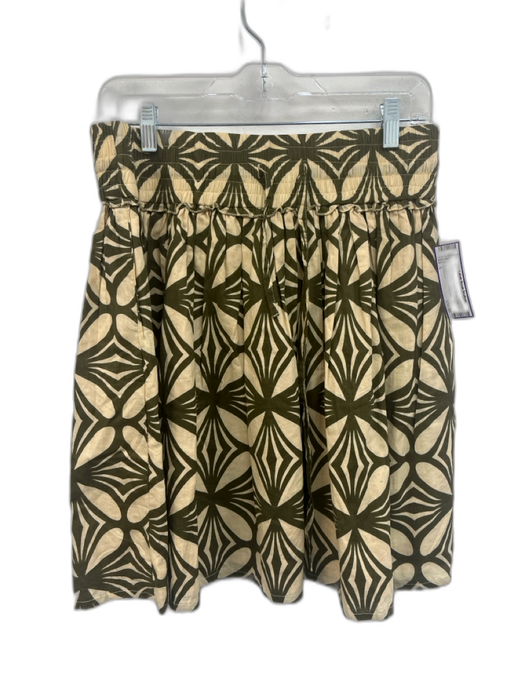 Guadalupe Size L Beige & Green Cotton Elastic Drawstring Waist Geometric Skirt Beige & Green / L