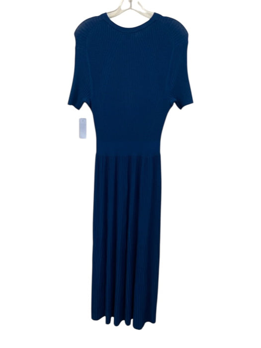 Ann Mashburn Size M Blue Viscose & Polyester Short Sleeve Knit Flare Midi Dress Blue / M