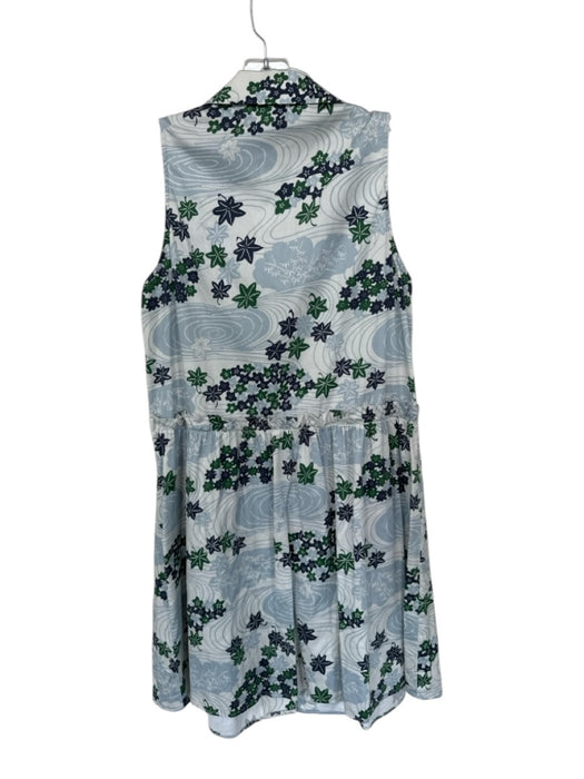Tuckernuck Size S Blue & Green Cotton Blend Sleeveless Flowers Button Down Dress Blue & Green / S