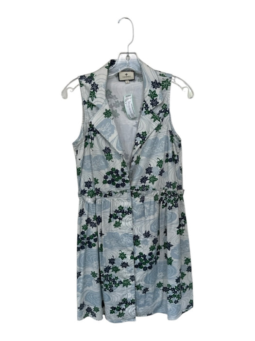 Tuckernuck Size S Blue & Green Cotton Blend Sleeveless Flowers Button Down Dress Blue & Green / S