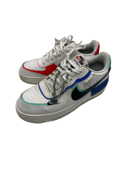 Nike Shoe Size 10 White Blue & Red Leather Lace Up Low Top Chain Detail Sneakers White Blue & Red / 10