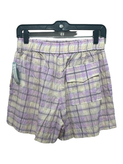 Ganni Size 36 Purple, Yellow, Black Cotton Blend Elastic Waist Plaid Shorts Purple, Yellow, Black / 36