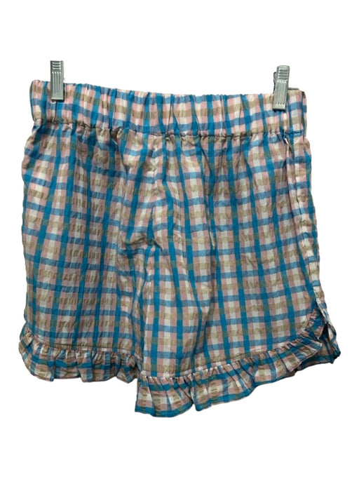 Ganni Size 36 Blue, Pink, Beige Cotton Blend Gingham Elastic Waist Shorts Blue, Pink, Beige / 36