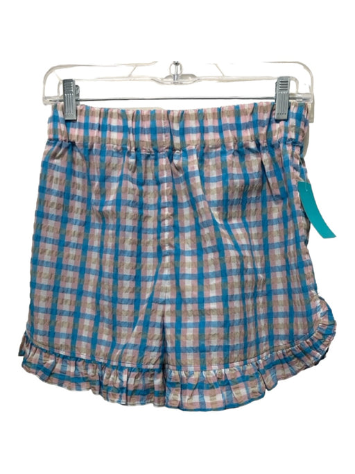 Ganni Size 36 Blue, Pink, Beige Cotton Blend Gingham Elastic Waist Shorts Blue, Pink, Beige / 36